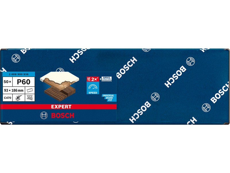 Brusni papir EXPERT Bosch z 8 luknjami za vibracijske brusilnike, Dimenzije: 93x186mm, Zrnatost: 60, 2608900936